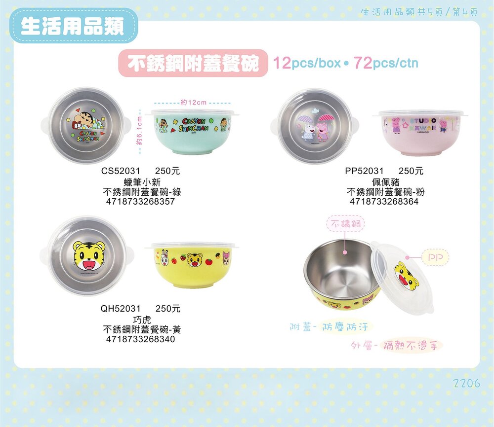 媽媽買 巧虎 佩佩豬 蠟筆小新 汪汪隊立大功 迪士尼公主 角落 不鏽鋼附蓋餐碗 兒童碗 不鏽鋼碗 幼稚園餐碗 三色碗-圖片-2
