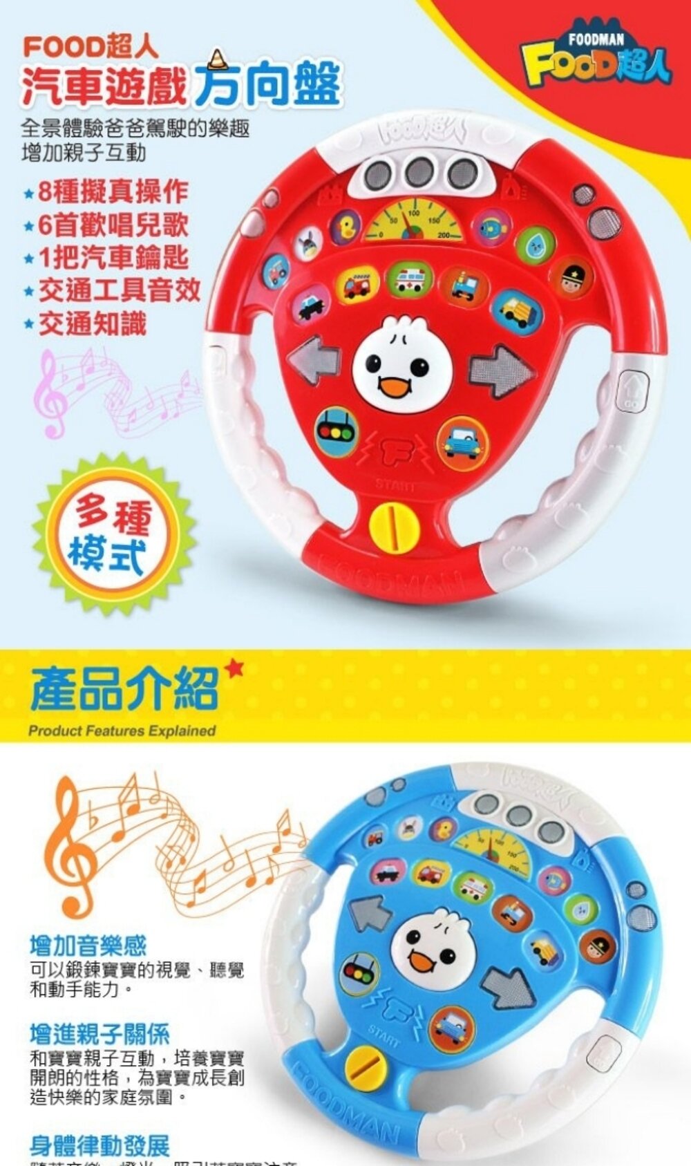 媽媽買 汽車遊戲方向盤 風車寶貝 FOOD超人 方向盤玩具 聲光玩具 擬真方向盤-圖片-8