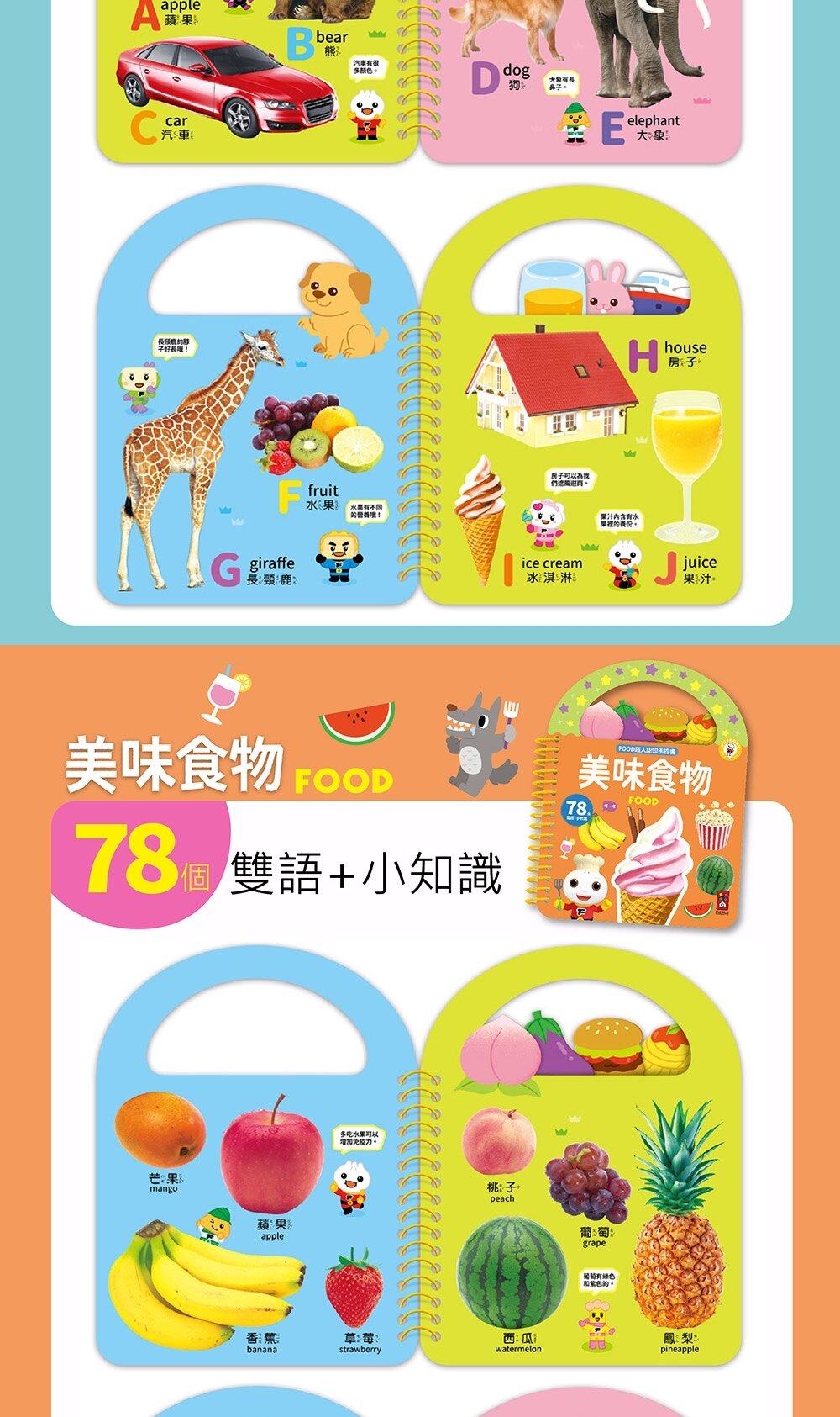 媽媽買 FOOD超人認知手提書 風車寶貝 8大主題 中英雙語 點讀互動 幼兒認知學習啟蒙書-圖片-16