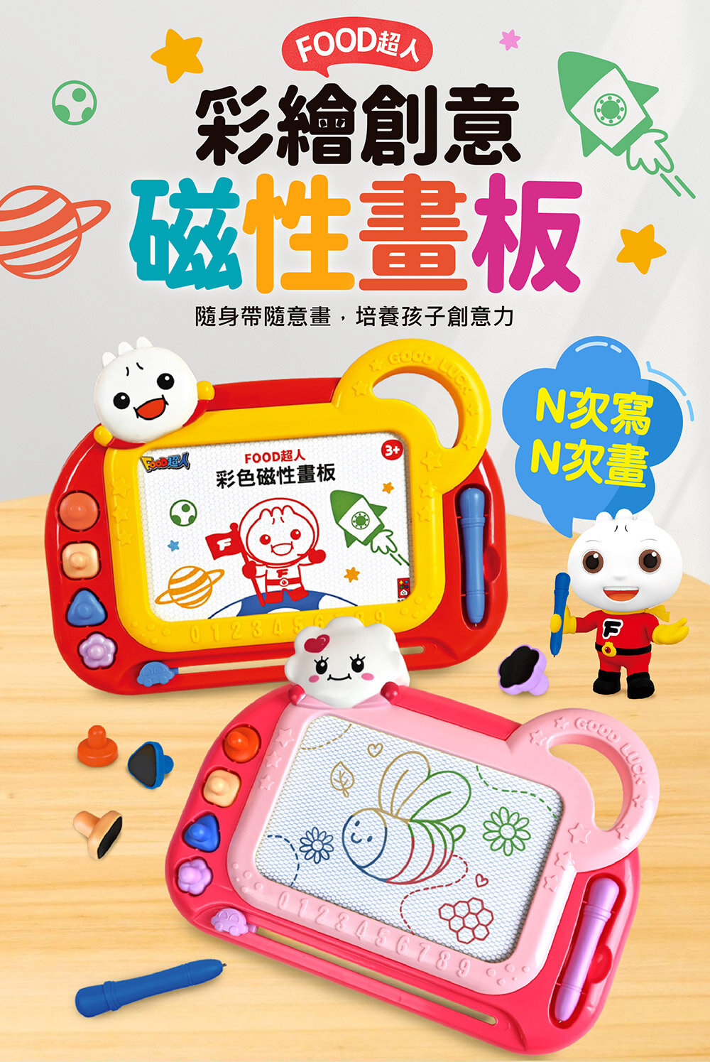 媽媽買 FOOD超人彩色隨身磁性畫板 風車寶貝 磁性畫板 N次寫 N次畫 激發無限的想像力與創造力-圖片-6