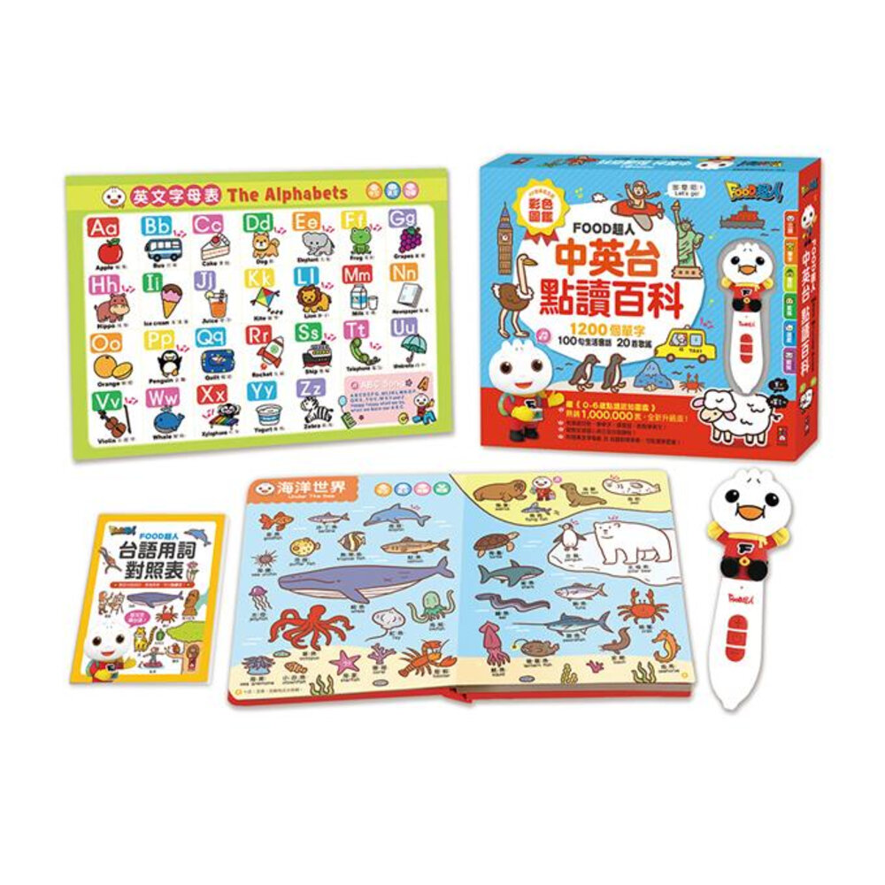 媽媽買 中英台點讀百科 風車寶貝 FOOD超人 1200個單字+100句會話+20首歌謠-FOOD超人-圖片-1