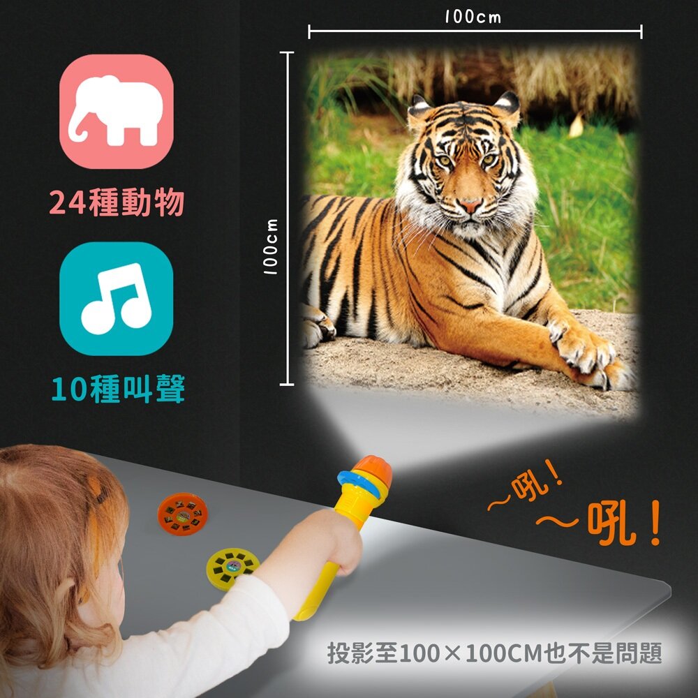 媽媽買 有聲投影手電筒 華碩文化 小百科 繪本 童書 投影手電筒 吼~吼~ 恐龍來了 前進動物王國 厚紙書-圖片-2