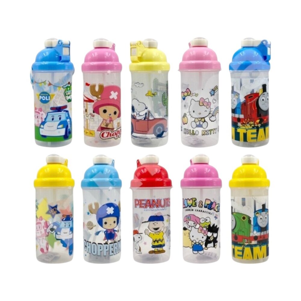000697-媽媽買 波力 汪汪隊 KT 史努比 角落小夥伴 角落生物 粉紅豬小妹 佩佩豬 水壺 彈蓋 吸管水壺 500ml 附背帶