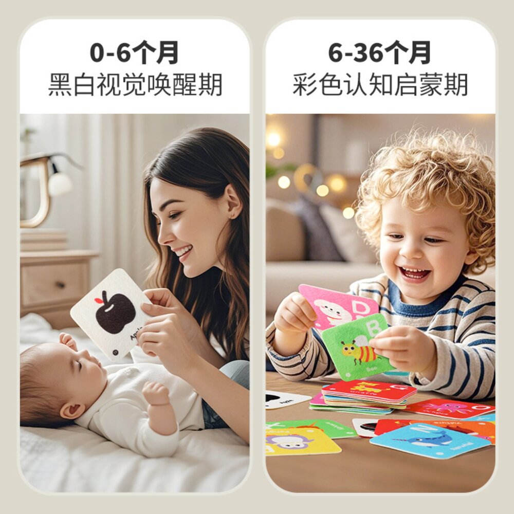 媽媽買 認知卡片布書 雙面布書 認知卡片 視覺啟蒙卡 寶寶布卡 視覺刺激 認知啟蒙 早教教具-圖片-1