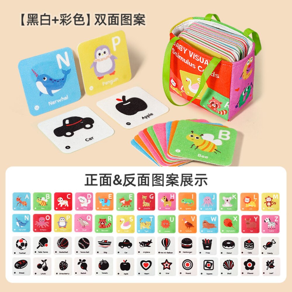 媽媽買 認知卡片布書 雙面布書 認知卡片 視覺啟蒙卡 寶寶布卡 視覺刺激 認知啟蒙 早教教具-圖片-2