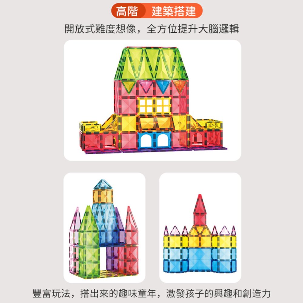 媽媽買 彩鑽磁力片 磁力片玩具 兒童磁性積木 磁性建構玩具 大尺寸磁力片 高磁力拼片-圖片-12