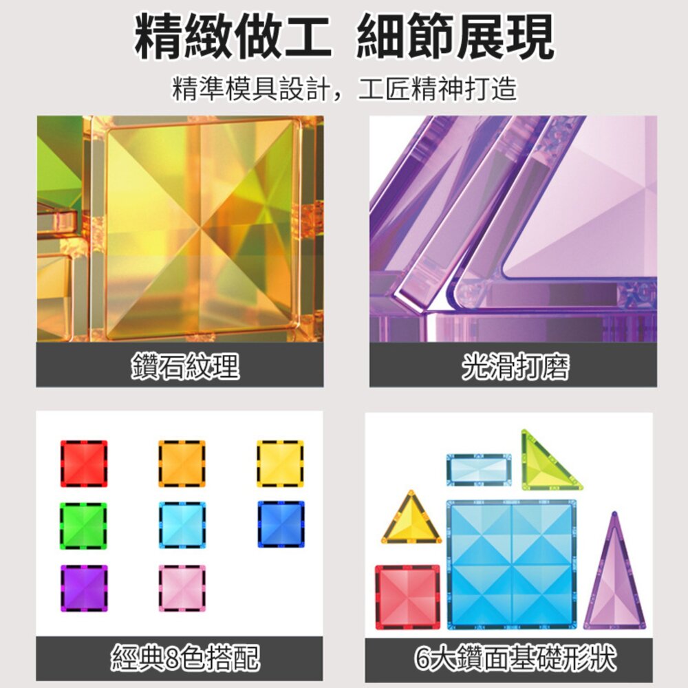 媽媽買 彩鑽磁力片 磁力片玩具 兒童磁性積木 磁性建構玩具 大尺寸磁力片 高磁力拼片-圖片-5