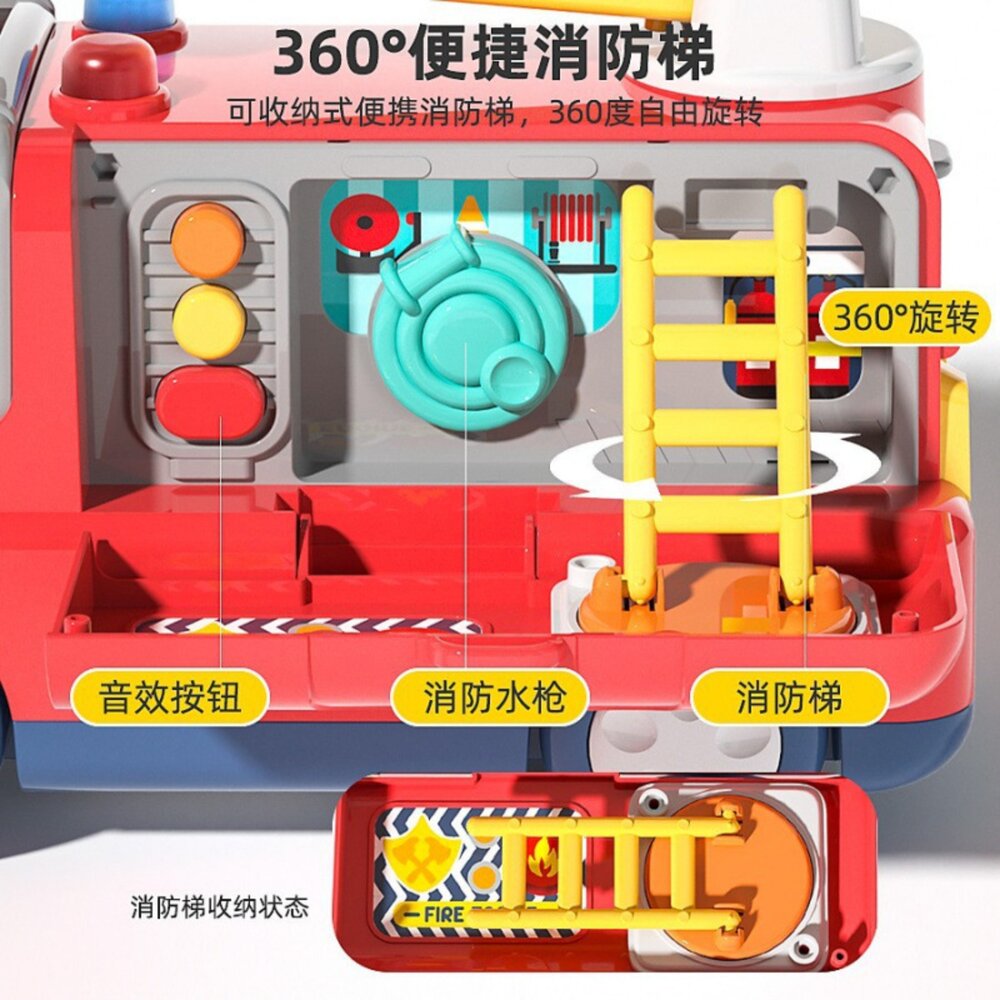 媽媽買 消防車玩具 救護車玩具 兒童救援車 聲光消防車 醫護救援玩具 親子互動玩具 幼兒角色扮演-圖片-2