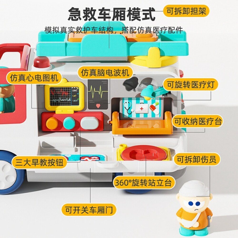 媽媽買 消防車玩具 救護車玩具 兒童救援車 聲光消防車 醫護救援玩具 親子互動玩具 幼兒角色扮演-圖片-3
