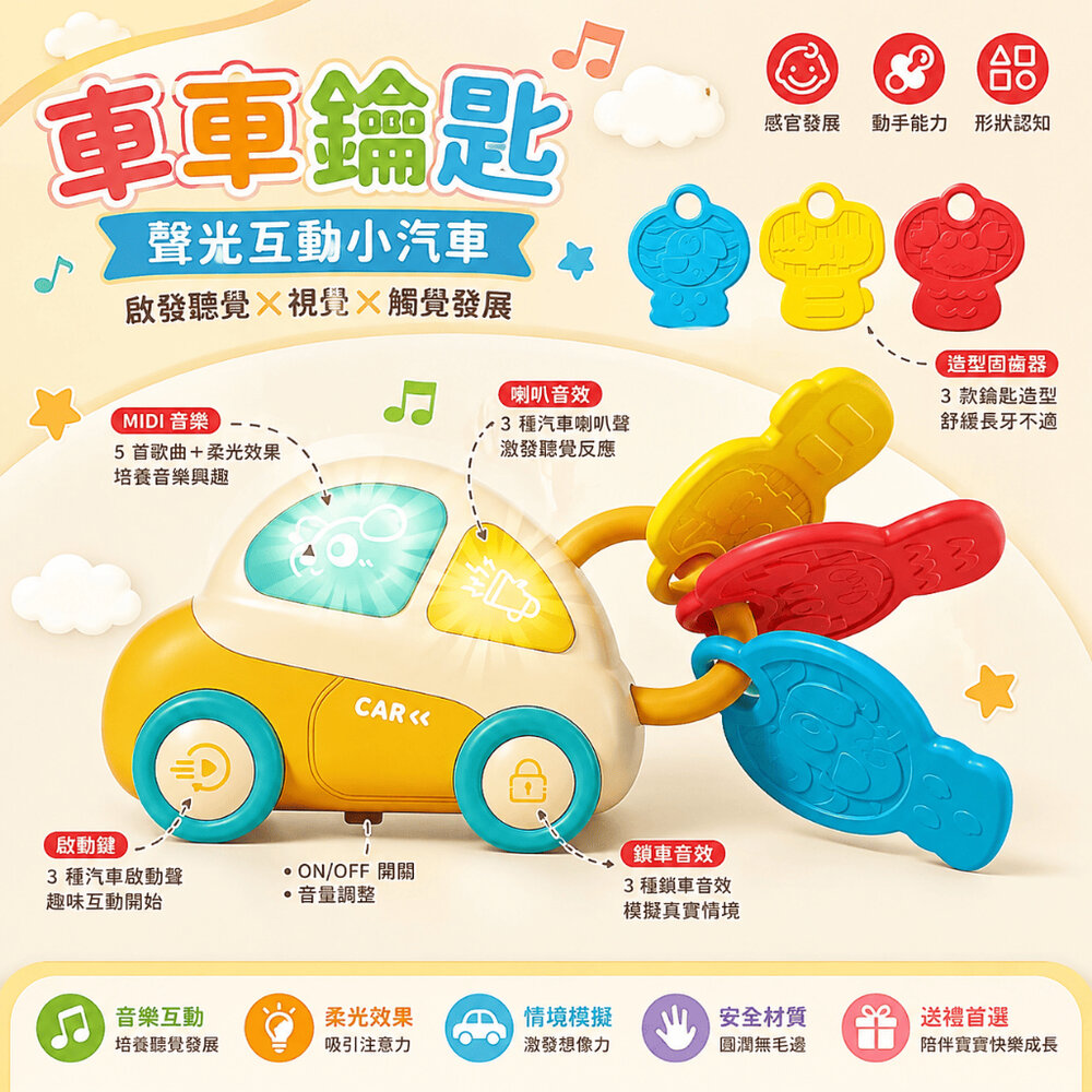 多功能聲光玩具 汽車鑰匙 收音機 遙控器 奶瓶 相機 燈光音效 學習認知 安撫陪伴 嬰幼兒早教-圖片-2