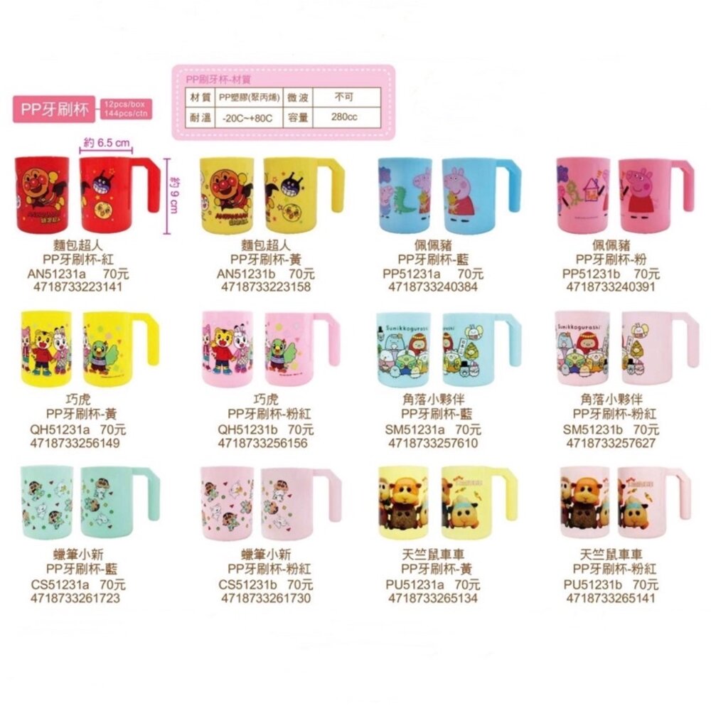 媽媽買 小新 巧虎 角落 麵包超人 佩佩豬 汪汪隊 迪士尼 KT 美樂蒂 大耳狗 貓福珊迪 酷洛米 牙刷杯(280ml) 封面照片