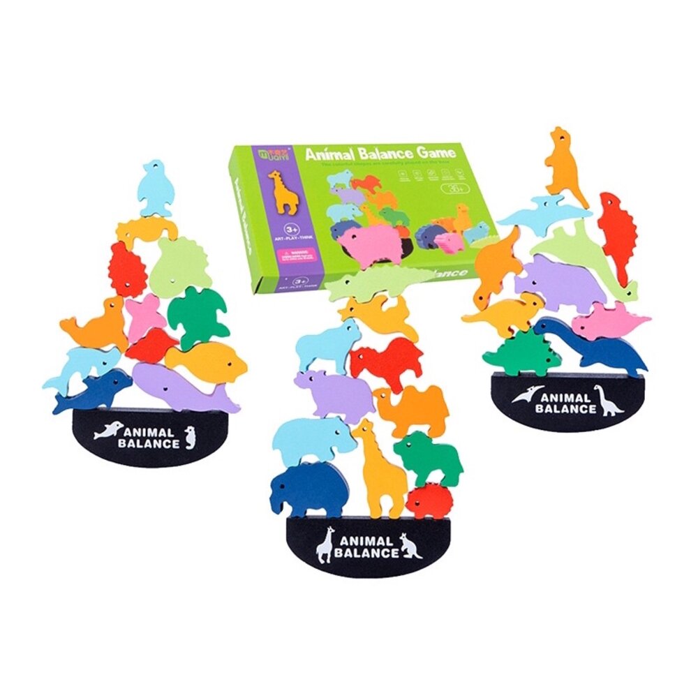 蒙特梭利平衡積木 動物海洋恐龍 兒童木質堆疊玩具 早教專注力訓練 3歲以上 平衡桌遊益智積木-圖片-2