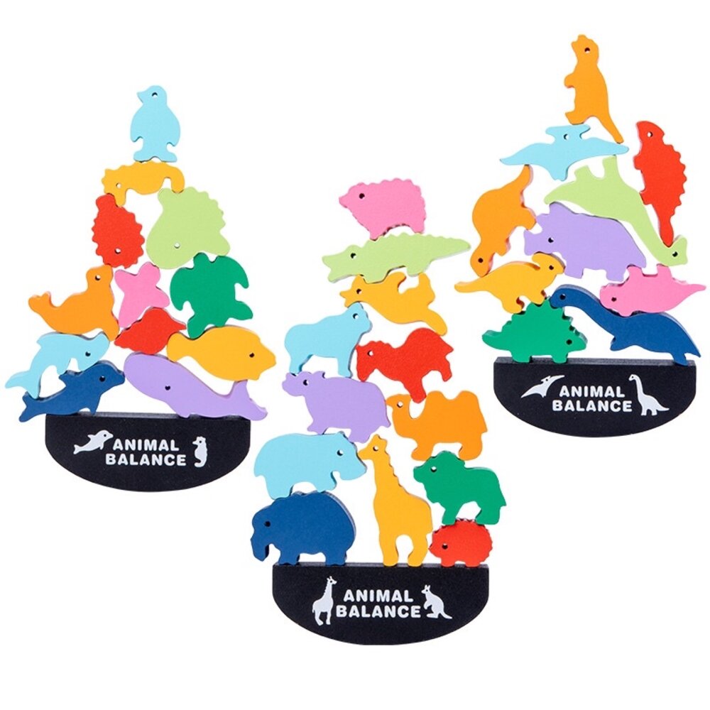 蒙特梭利平衡積木 動物海洋恐龍 兒童木質堆疊玩具 早教專注力訓練 3歲以上 平衡桌遊益智積木-圖片-3