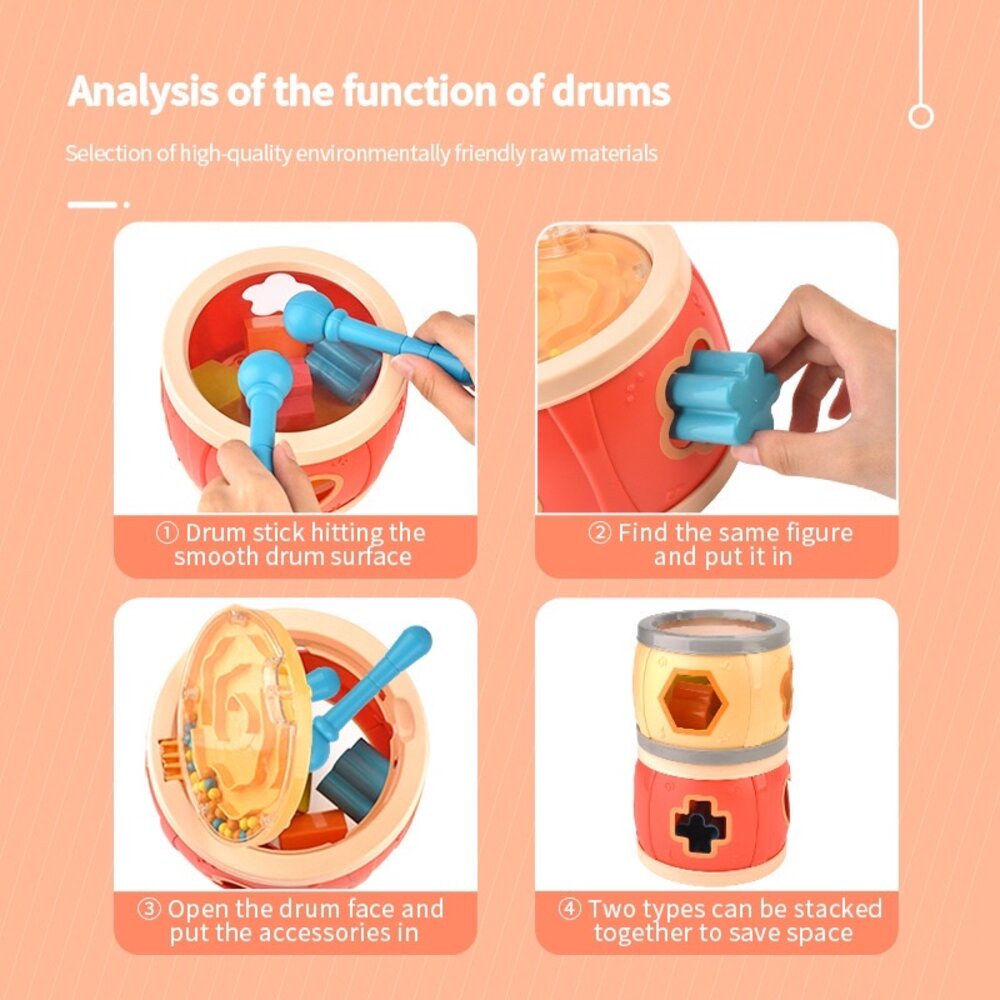 多功能趣味鼓 形狀配對認知玩具 音樂啟蒙 手眼協調訓練 益智早教玩具 3歲以上-圖片-5