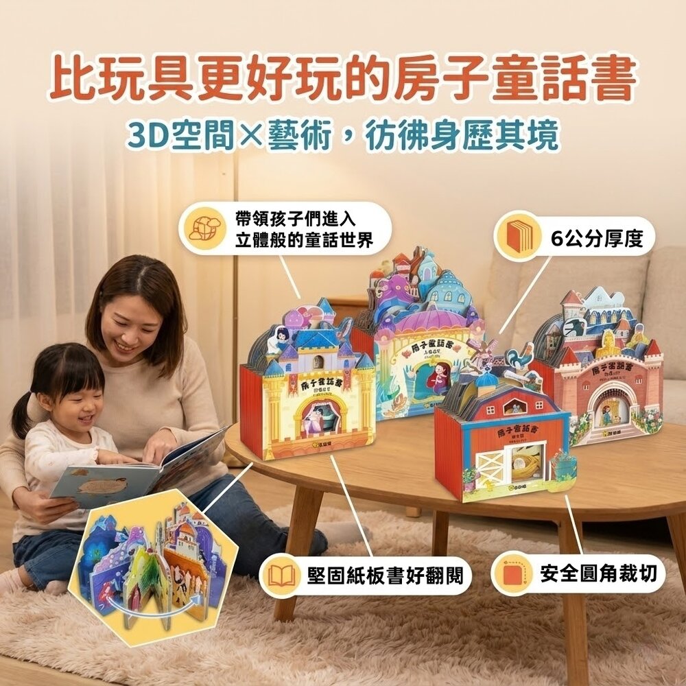 22052222555-媽媽買 房子童話書 立體屋厚紙板書 球球館 幼兒童話故事書 兒童讀物 繪本 童書 入門閱讀 台灣現貨