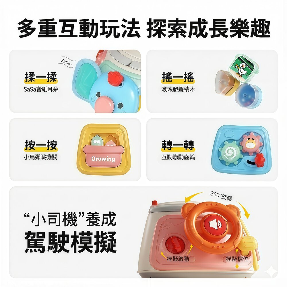 媽媽買 七面多功能手拍鼓 寶寶忙碌鼓 音樂聲光互動玩具 感官發展 手眼協調 形狀認知 蒙特梭利設計 18M以上-圖片-2