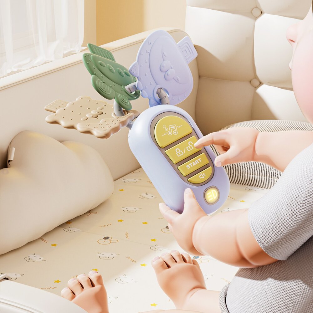 媽媽買 寶寶仿真車鑰匙 音樂玩具 固齒咬片 三音效鍵 汽車啟動 喇叭 解鎖聲 感官玩具 6個月以上-圖片-4