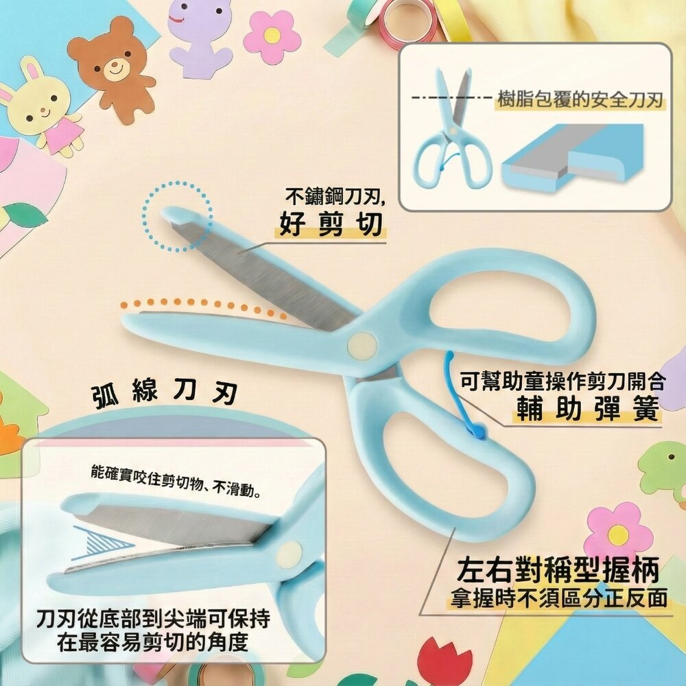 媽媽買 PLUS 幼兒安全剪刀 弧線刀刃 樹脂包覆 輔助彈簧 兒童剪刀 幼童剪紙 剪刀 2歲以上-圖片-2