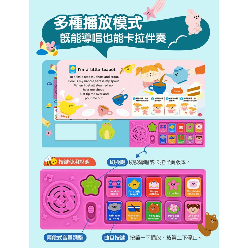 媽媽買 寶寶歡唱律動兒歌發聲書 風車圖書 10首音樂+卡拉伴奏 手指/身體/親子/英文 1歲以上互動啟蒙書-圖片-3
