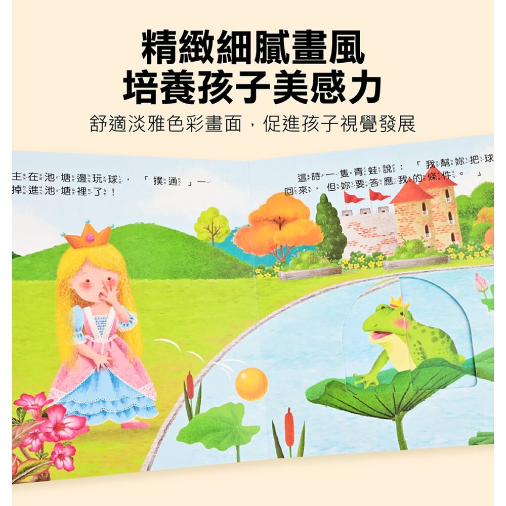 媽媽買 推拉翻轉童話繪本 4 款任選 風車圖書 拇指姑娘 青蛙王子 醜小鴨 布萊梅樂隊 互動機關書 3 歲以上-圖片-2