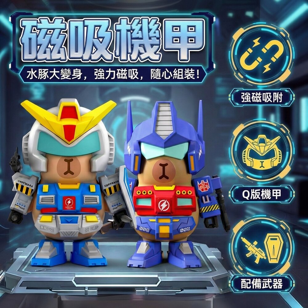  媽媽買 磁吸拼裝機甲水豚 DIY 組裝模型玩具 全身磁吸可拆裝 多配件進化變形 桌面擺飾 8歲以上