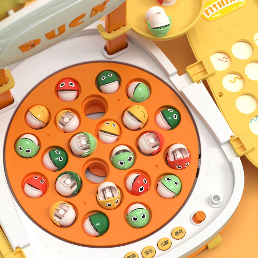 台灣現貨 兒童電動釣魚玩具 萌鴨拉桿箱 益智釣魚台 音樂聲光 競技遊戲 親子互動 3歲以上 旅行外出玩具 收納拉桿箱 早-圖片-3