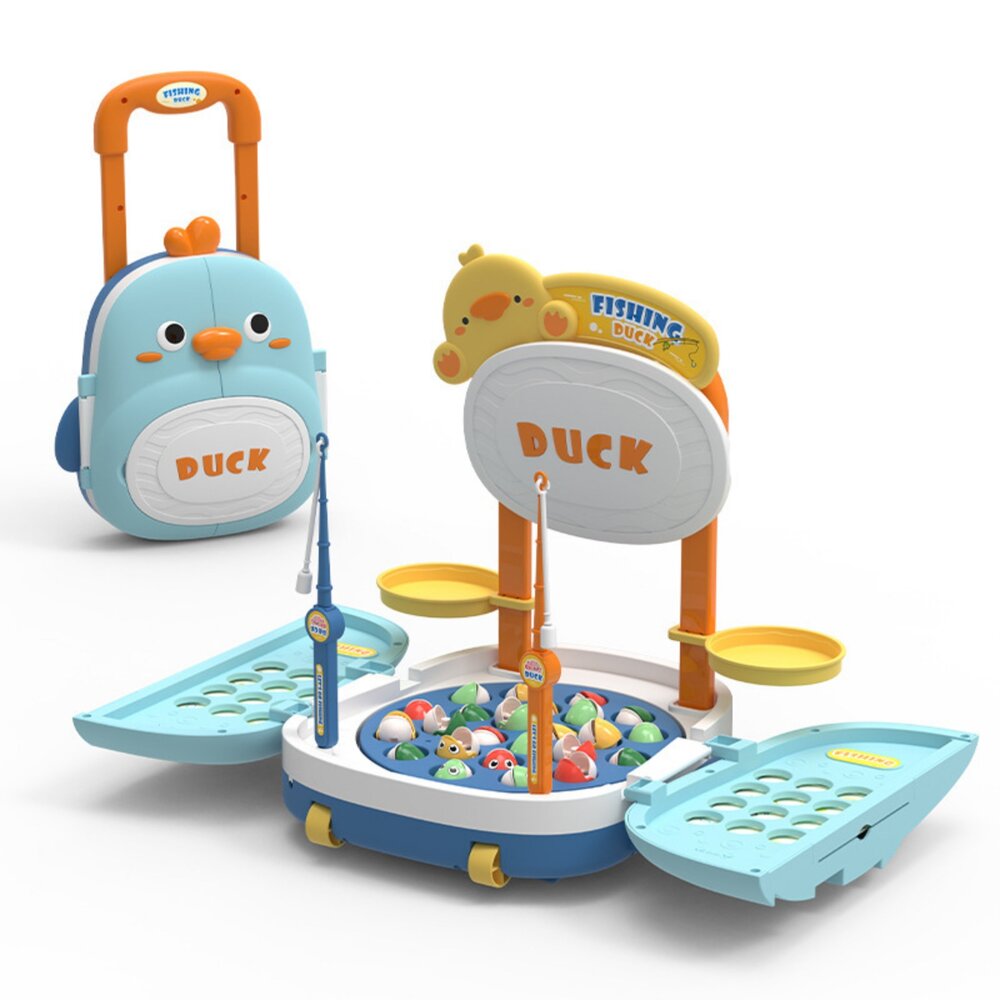 台灣現貨 兒童電動釣魚玩具 萌鴨拉桿箱 益智釣魚台 音樂聲光 競技遊戲 親子互動 3歲以上 旅行外出玩具 收納拉桿箱 早-圖片-5