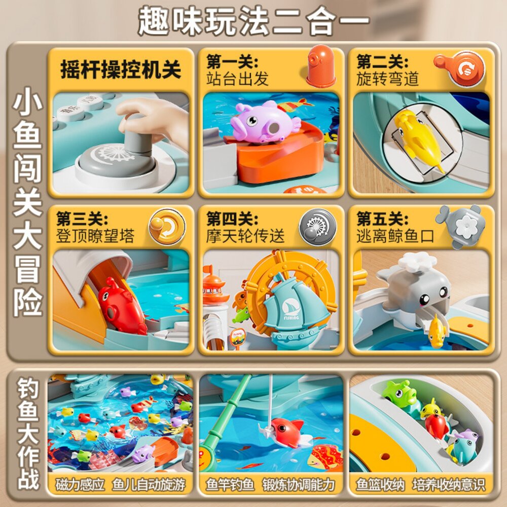 多功能釣魚遊戲桌 兒童磁吸釣魚闖關 音樂早教互動遊戲台 親子桌遊益智玩具 3歲以上 兒童生日禮物 台灣現貨-圖片-2