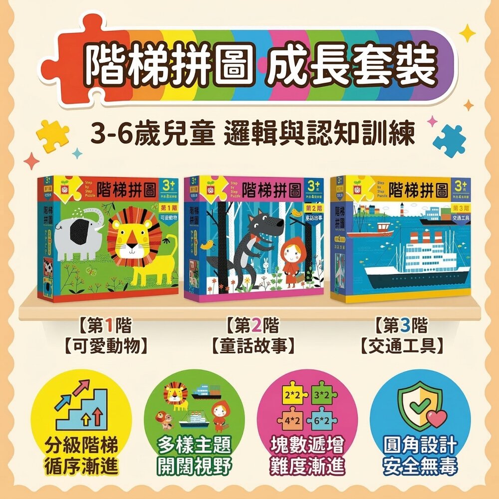 260317170151-幼兒階梯拼圖 幼福文化 分階拼圖2-36片 可愛動物童話交通 寶寶啟蒙拼圖 手眼協調益智玩具 兒童拼圖 台灣現貨