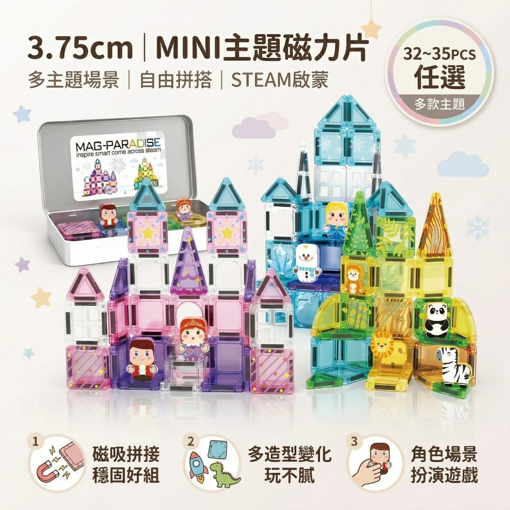 MINI磁力片 便攜收納盒 迷你磁力積木 兒童益智拼搭 積木玩具 隨身玩具 磁吸建構 3歲以上 外出玩具 旅行必備 封面照片