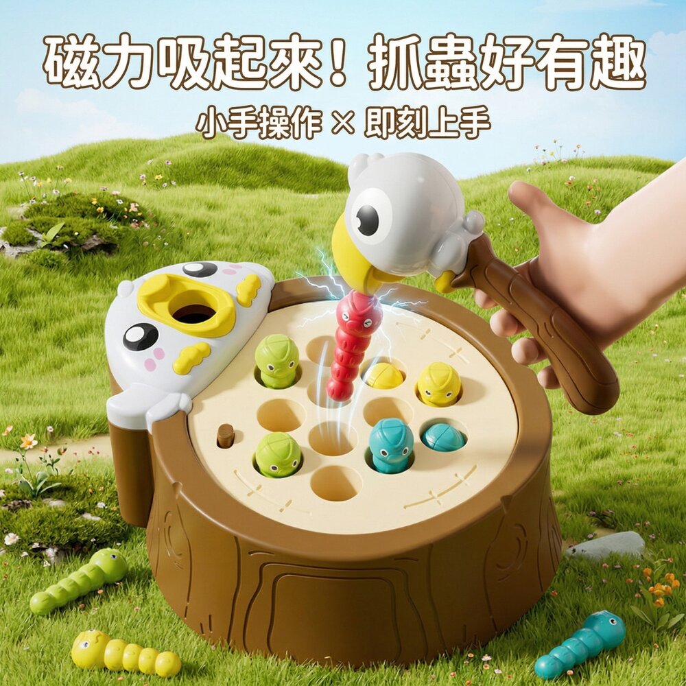 台灣現貨 磁力抓蟲玩具 兒童益智早教 手眼協調訓練 音樂互動桌遊 親子遊戲 收納設計 大顆粒安全不誤食 1-3歲啟蒙玩具-圖片-1