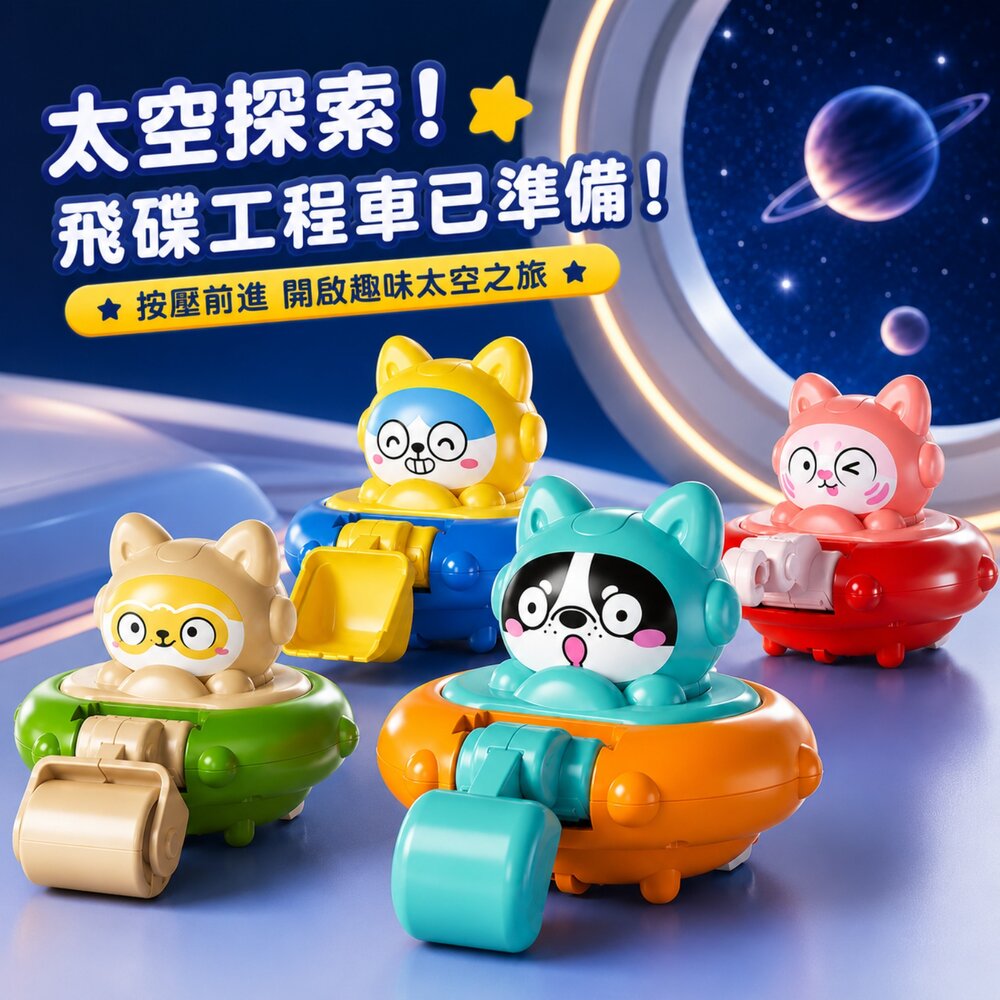 260605122627-太空飛碟工程車 按壓滑行玩具車 可動關節 慣性小汽車 兒童益智玩具 ABS安全材質 男孩禮物 幼兒玩具