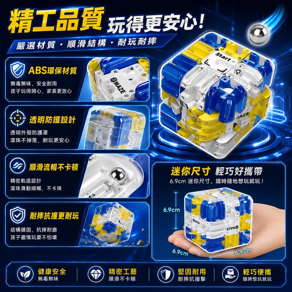 3D滾珠魔方 立體迷宮魔術方塊 兒童益智玩具 手眼協調 專注力訓練 邏輯思維 空間感培養 親子競速PK 解壓玩具 男孩女-圖片-3