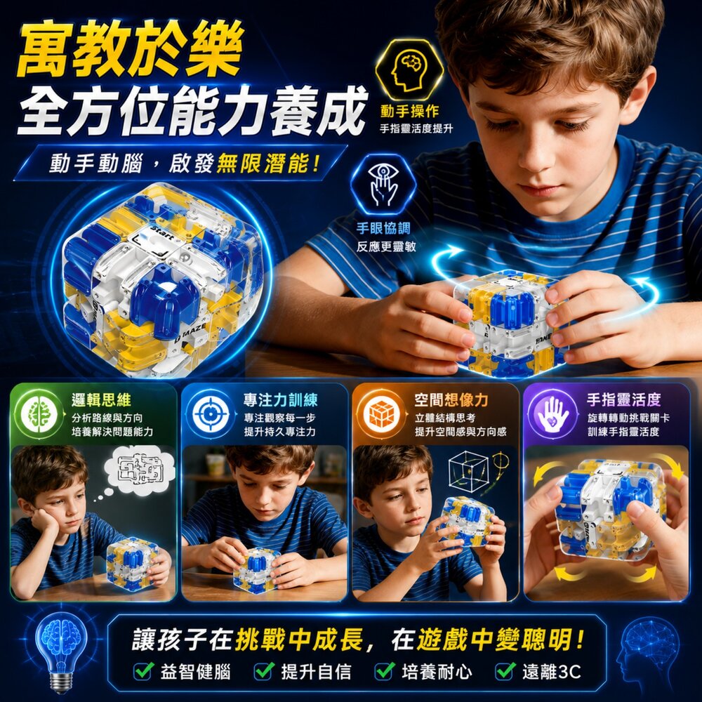 3D滾珠魔方 立體迷宮魔術方塊 兒童益智玩具 手眼協調 專注力訓練 邏輯思維 空間感培養 親子競速PK 解壓玩具 男孩女-圖片-5