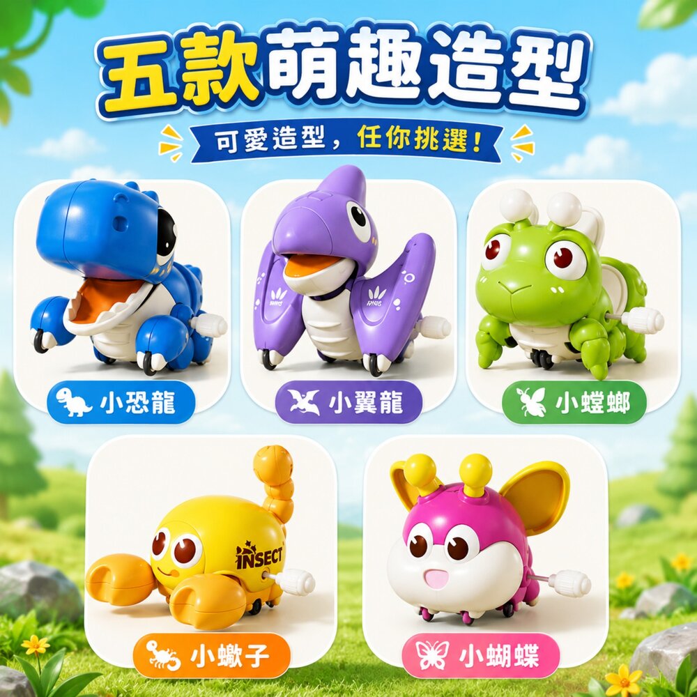 萌趣上鏈動物玩具 發條玩具 可愛動物玩具 兒童益智玩具 手動上鏈前進玩具 恐龍蝴蝶蜜蜂螃蟹造型 親子互動玩具 3歲以上-圖片-4