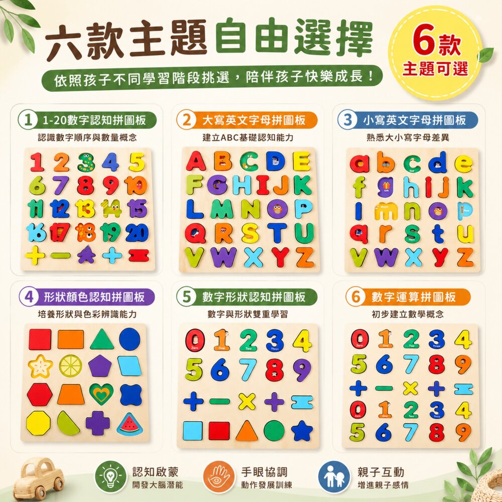木製認知拼圖板 台灣現貨 字母數字形狀配對拼圖 早教益智玩具 英文啟蒙 手眼協調訓練 3歲以上-圖片-1
