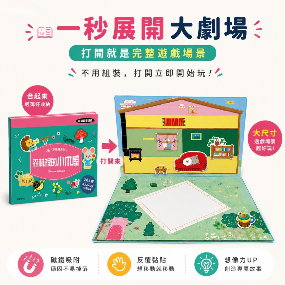 第一本磁鐵系列 華碩文化 磁鐵遊戲書 幼兒磁鐵書 磁鐵貼貼書 專注力玩具 外出玩具 角色扮演玩具 3歲以上 台灣現貨-圖片-1