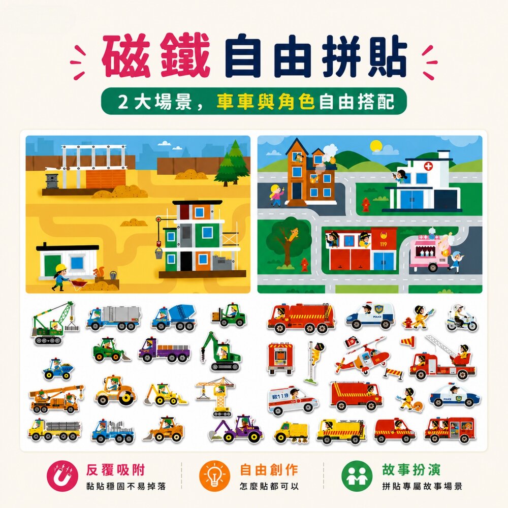 第一本磁鐵系列 華碩文化 磁鐵遊戲書 幼兒磁鐵書 磁鐵貼貼書 專注力玩具 外出玩具 角色扮演玩具 3歲以上 台灣現貨-圖片-2