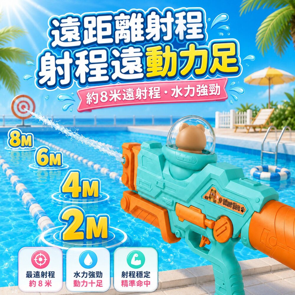 Q萌造型水槍 880ml大容量 雙噴頭抽拉式水槍 戲水玩具 夏日玩水 沙灘玩具 泳池玩具 親子互動 恐龍 獨角獸 卡皮巴-圖片-1