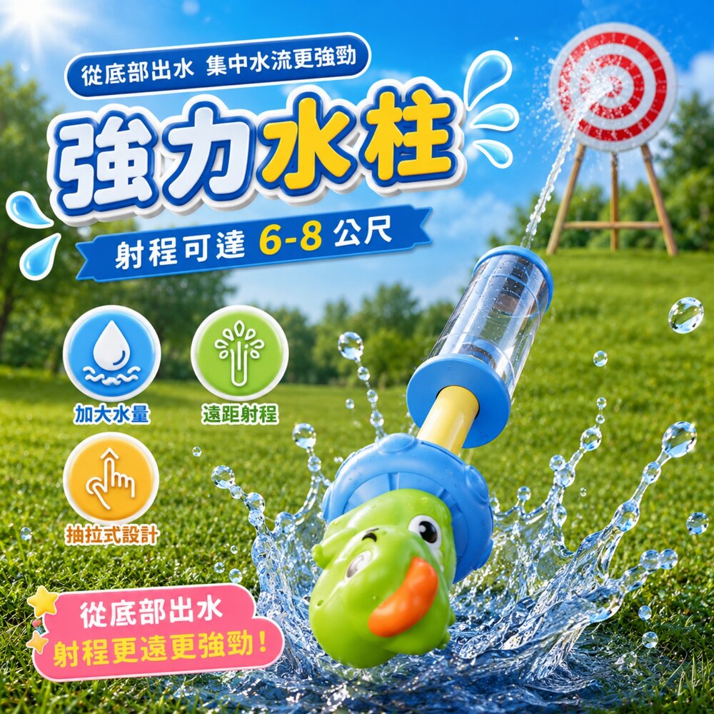 兒童抽拉式水槍 可愛動物水槍 大容量戲水玩具 恐龍 獨角獸 小鴨 棕熊 夏日玩水 親子戲水 沙灘泳池 台灣現貨-圖片-2
