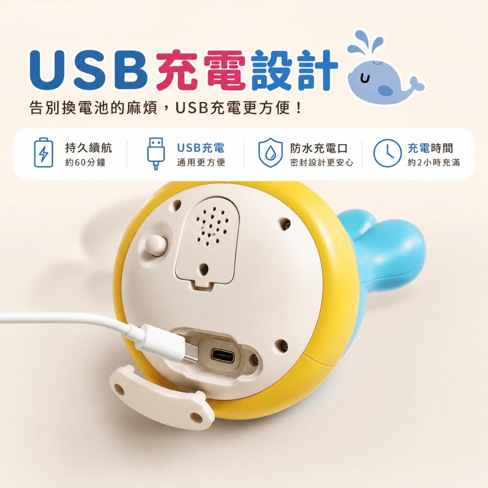 噴水小鯨魚 洗澡玩具 自動感應噴水 USB充電 柔光夜燈 浴室玩具 戲水玩具 兒童洗澡玩具 ABS安全材質 台灣現貨-圖片-3