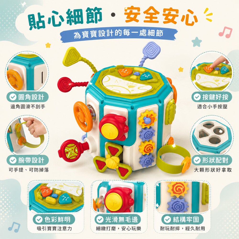 十一面互動手拍鼓 20種互動玩法 聲光音樂 益智感統玩具 雙面翻轉 嬰幼兒早教玩具 台灣現貨-圖片-3