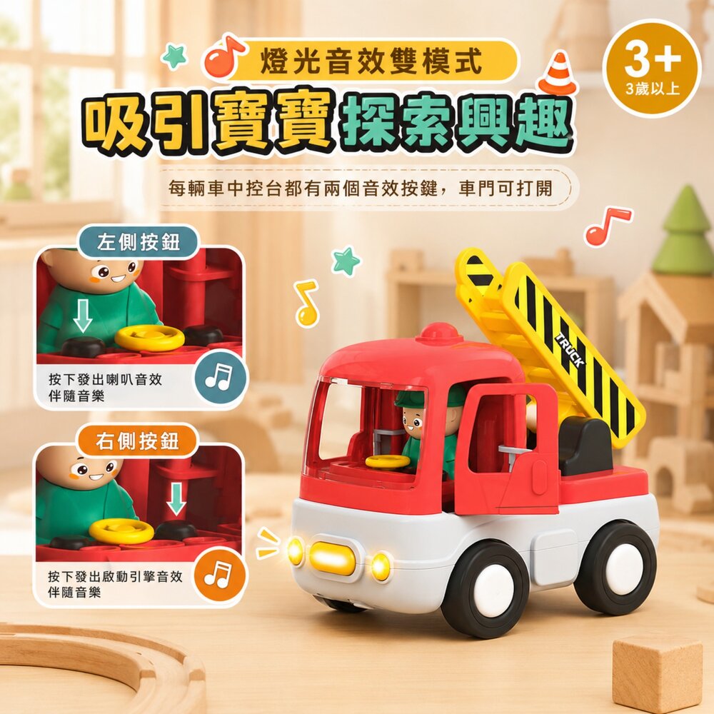 台灣現貨 聲光工程車玩具 慣性滑行 可開車門 挖土機 翻斗車 雲梯車 水泥攪拌車 聲光音樂 可動機關 幼兒玩具 3歲以上-圖片-1