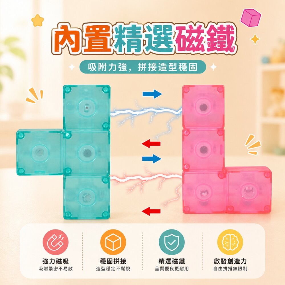 魯班磁力魔方積木 台灣現貨 透明磁吸積木 立體幾何拼圖 磁力方塊 益智教具 空間思維玩具 創意拼搭玩具 幼兒積木 3歲以-圖片-1