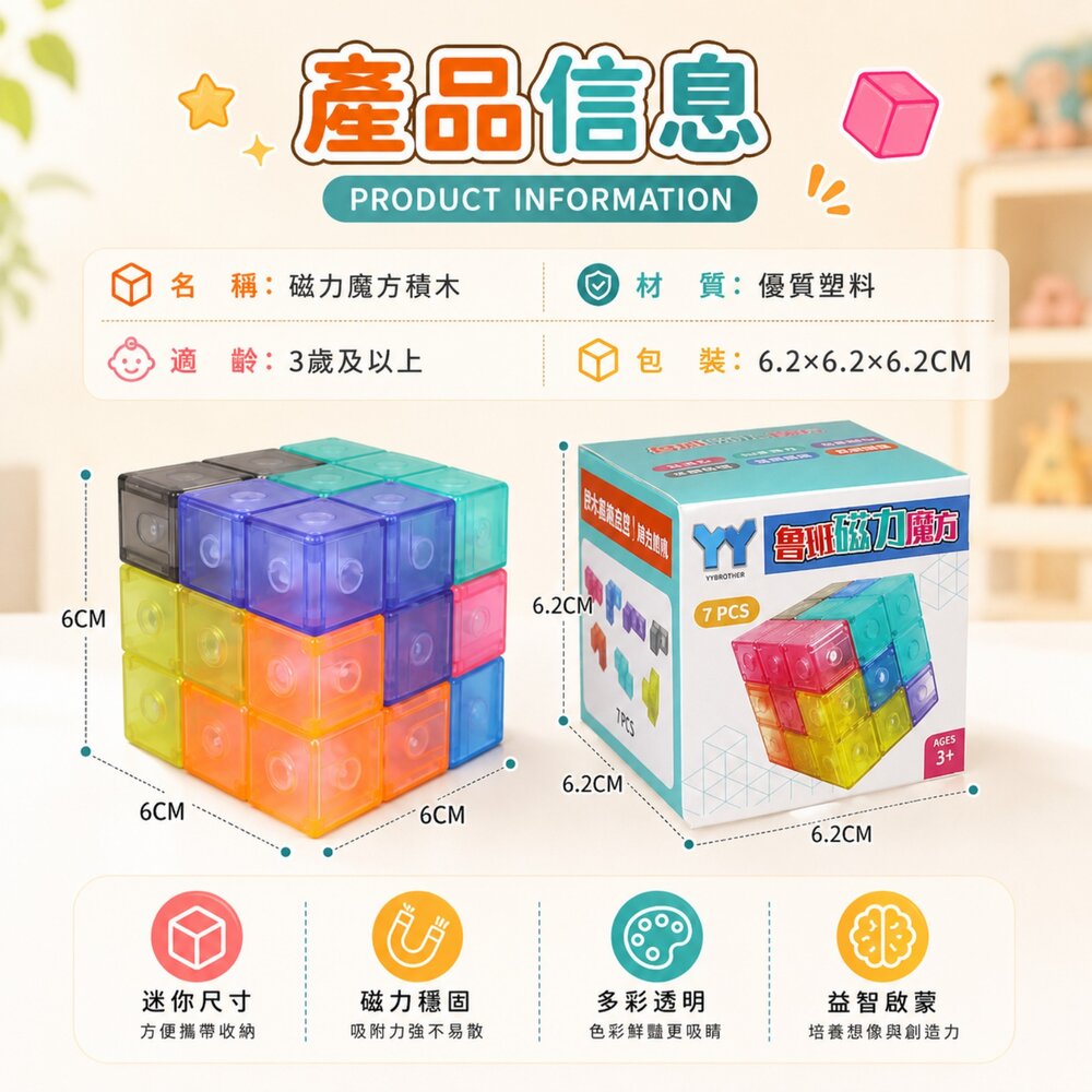 魯班磁力魔方積木 台灣現貨 透明磁吸積木 立體幾何拼圖 磁力方塊 益智教具 空間思維玩具 創意拼搭玩具 幼兒積木 3歲以-圖片-7