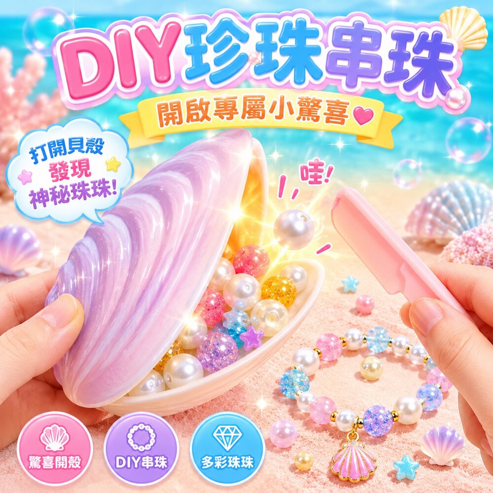 260721140558-DIY串珠玩具 開蚌尋寶仿珍珠手鍊 海洋公主飾品DIY 手鍊項鍊製作 女孩手作材料包 親子互動玩具 美勞DIY 創意玩具