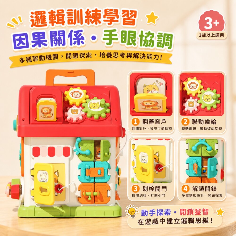 六面忙碌屋 益智忙碌屋 蒙特梭利玩具 生活自理玩具 六面體玩具 寶寶早教玩具 手眼協調 精細動作 益智玩具 幼兒玩具-圖片-5