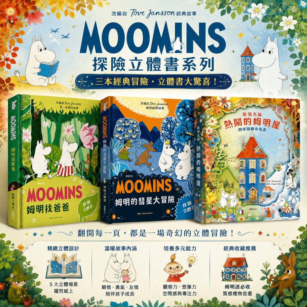  姆明立體書 MOOMINS 3D立體書 兒童立體繪本 姆明找爸爸 彗星大冒險 姆明屋 360度旋轉木馬書 親子共讀 3歲以上