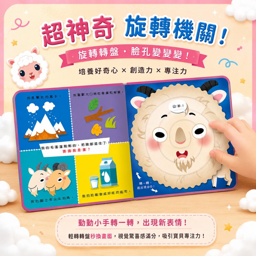 旋轉書 華碩文化幼兒操作書 互動遊戲書 3歲以上認知書 動物情緒食物生活 親子共讀 硬頁書-圖片-2