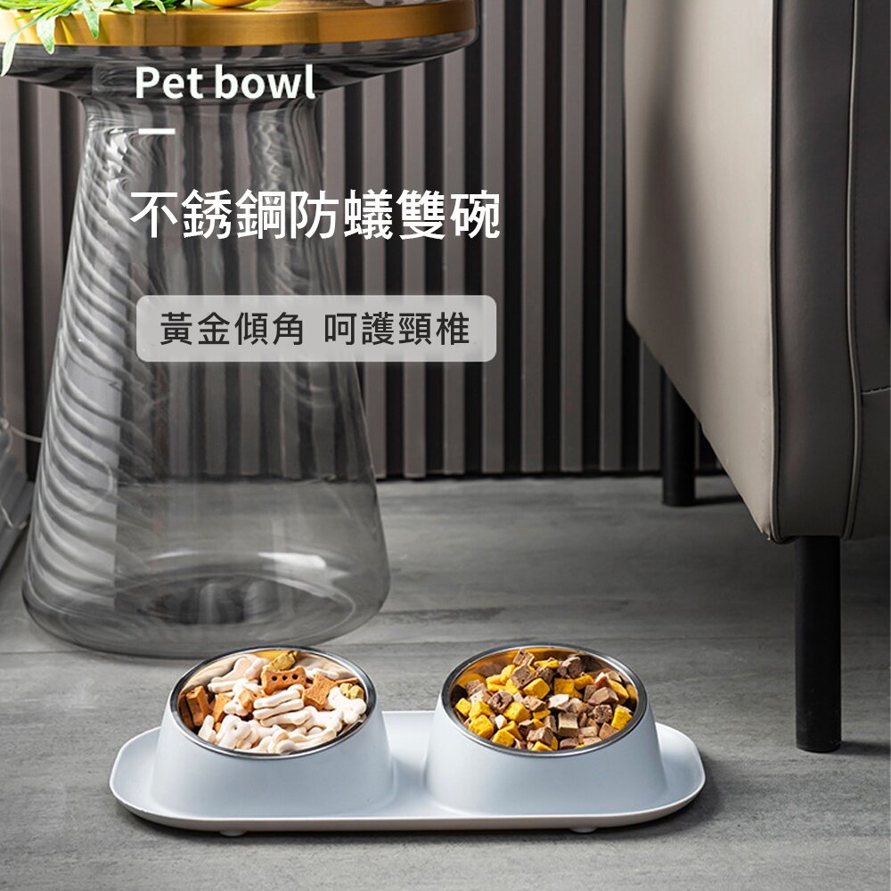 不鏽鋼防蟻雙碗 防蟻碗 防溢碗 寵物碗 狗碗 不銹鋼碗 寵物碗 居家用品毛掌櫃寵物店-圖片-1